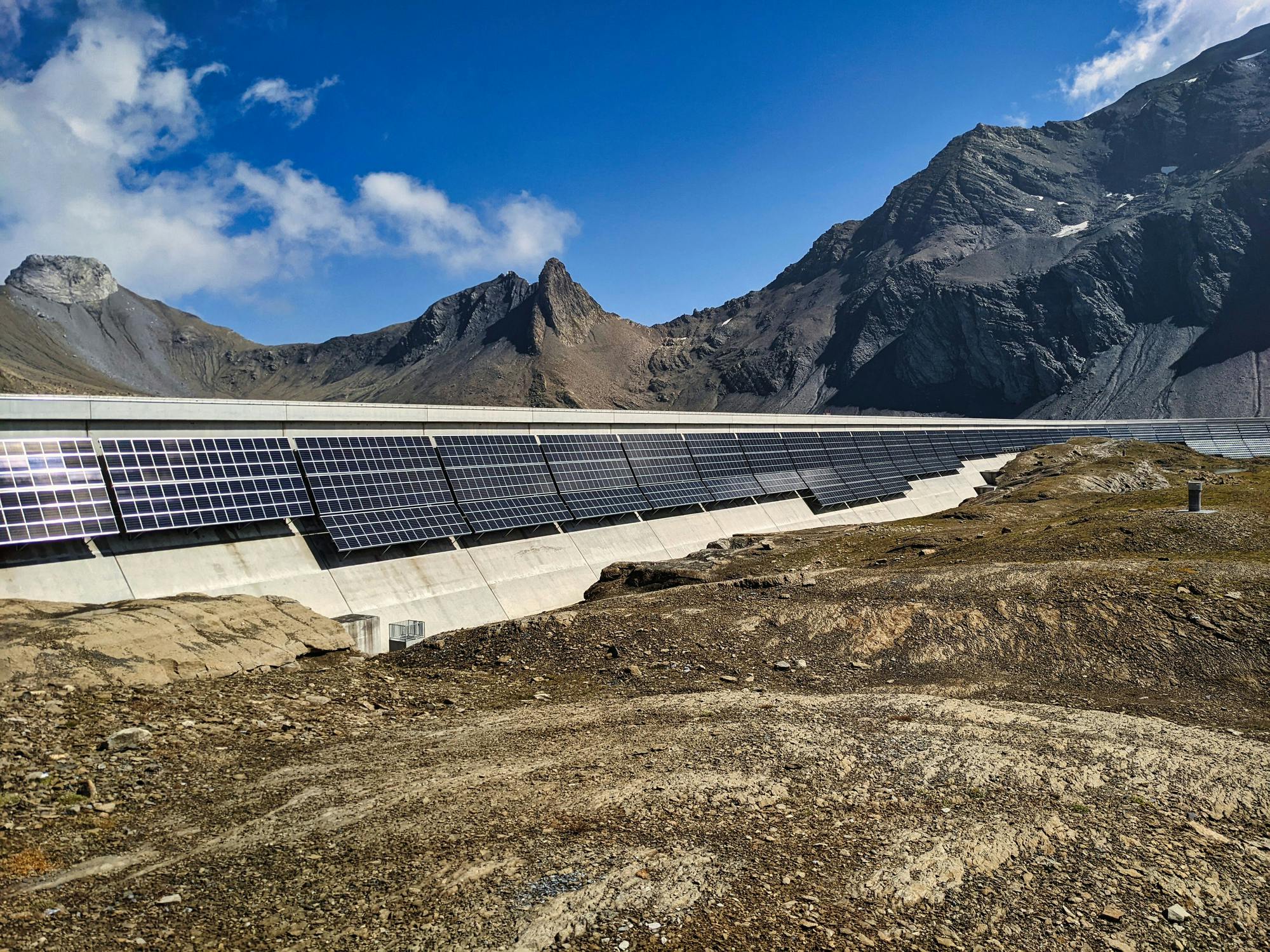 Solar panel and mountains